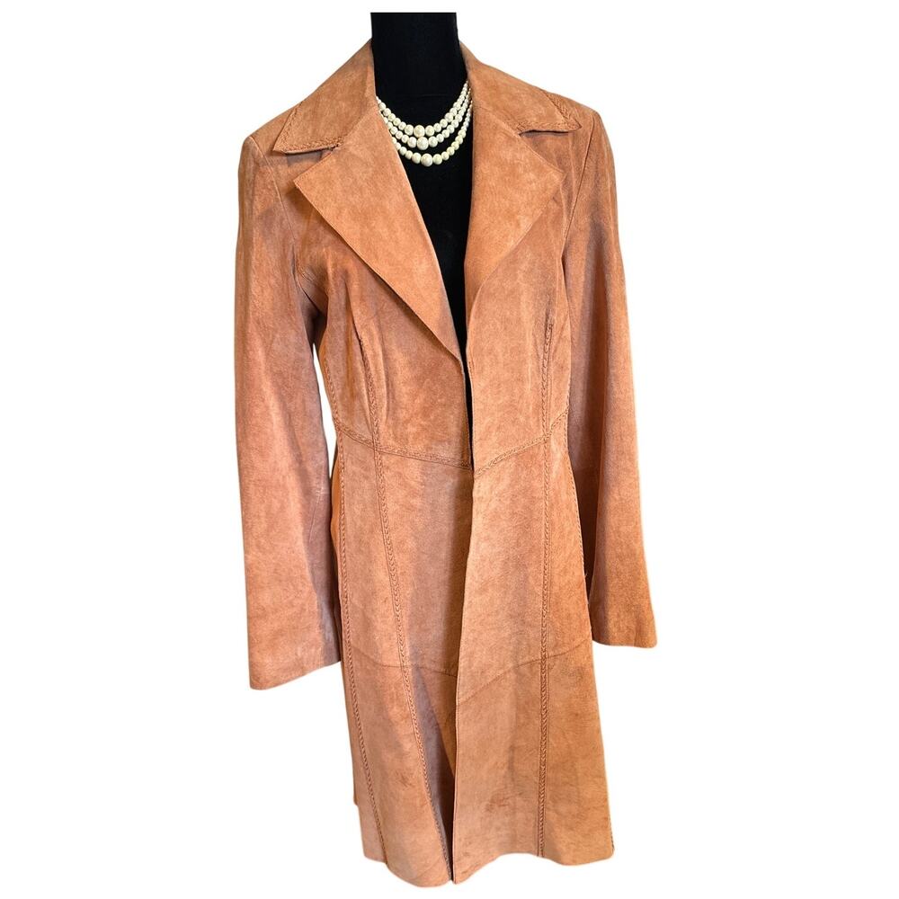 Coldwater Creek Trench Coat Genuine Leather Braided Western